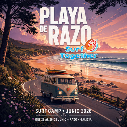 Ilustración | Vista desde la Carretera de la Playa de Razo | Surf Camp • Junio 2026